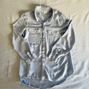 Beachlunchlounge Blue and White Striped Viscose Shirt Size Medium